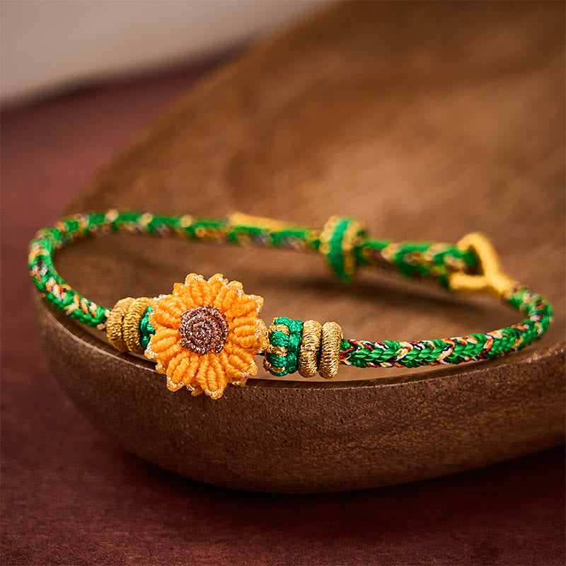 Nimara Ritual Hand-Woven Colorful Green Yellow String Sunflower Hope Bracelet