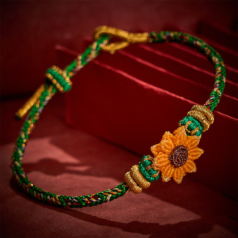 Nimara Ritual Hand-Woven Colorful Green Yellow String Sunflower Hope Bracelet