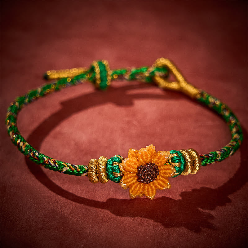 Nimara Ritual Hand-Woven Colorful Green Yellow String Sunflower Hope Bracelet