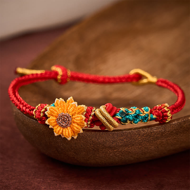 Nimara Ritual Hand-Woven Red String Peach Blossom Sunflower Luck Bracelet