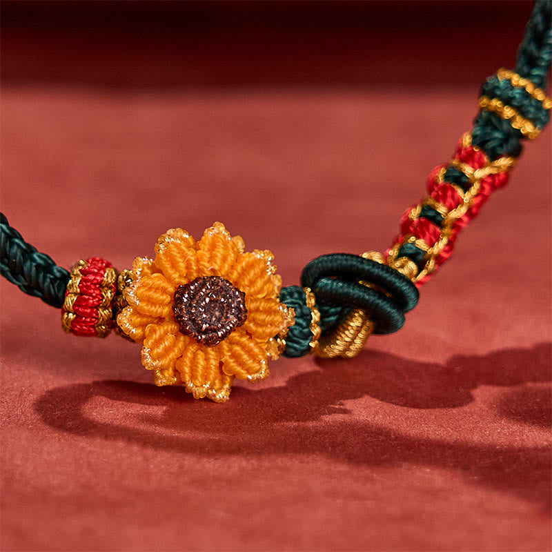 Nimara Ritual Hand-Woven Red String Peach Blossom Sunflower Luck Bracelet