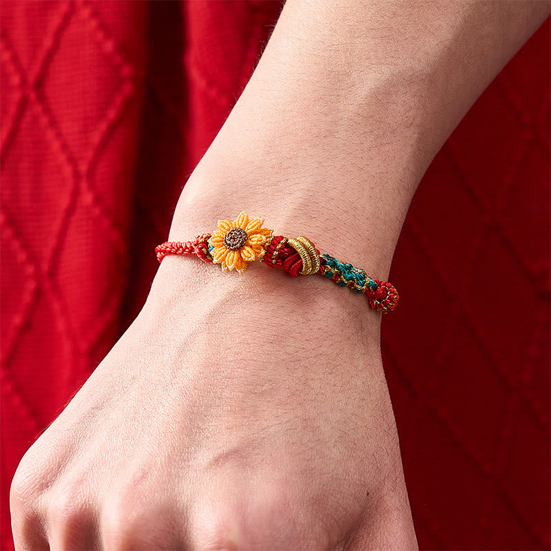Nimara Ritual Hand-Woven Red String Peach Blossom Sunflower Luck Bracelet