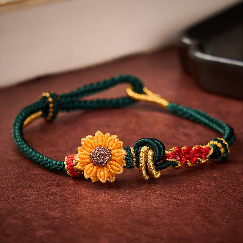 Nimara Ritual Hand-Woven Red String Peach Blossom Sunflower Luck Bracelet
