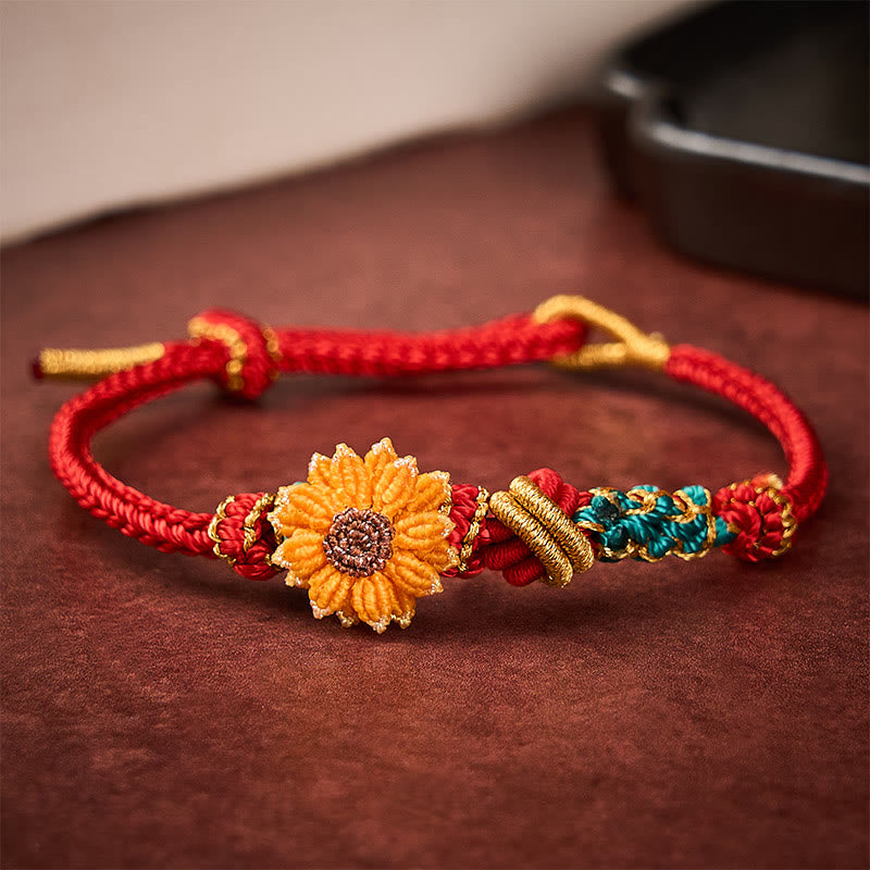 Nimara Ritual Hand-Woven Red String Peach Blossom Sunflower Luck Bracelet