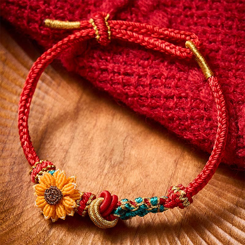Nimara Ritual Hand-Woven Red String Peach Blossom Sunflower Luck Bracelet