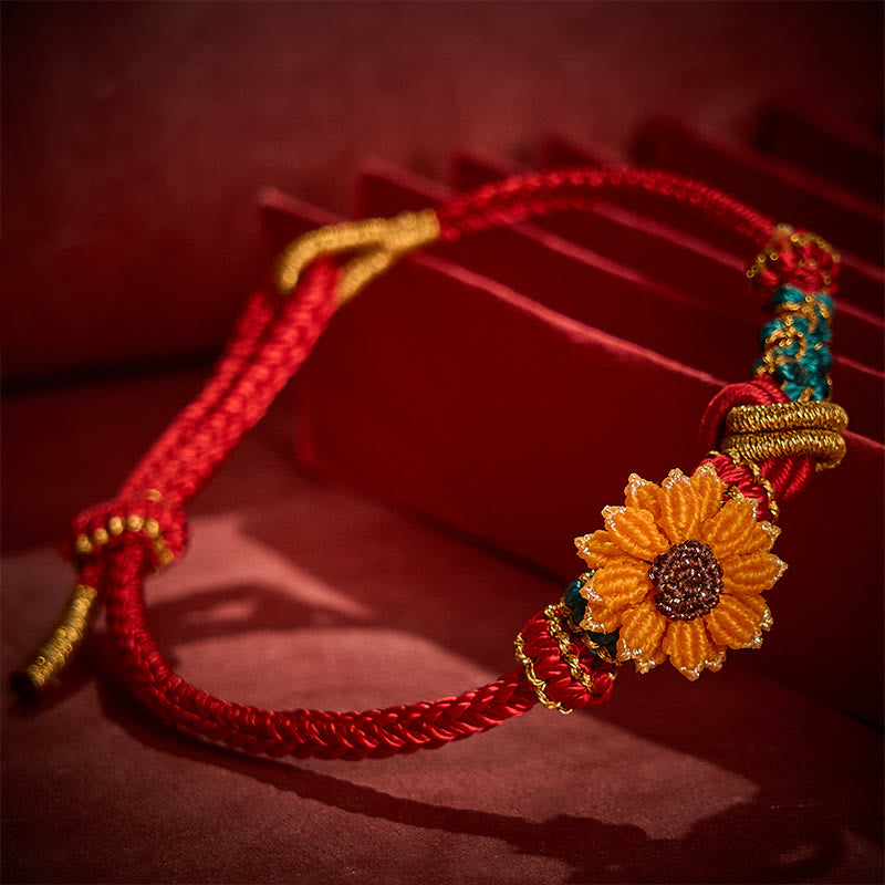 Nimara Ritual Hand-Woven Red String Peach Blossom Sunflower Luck Bracelet
