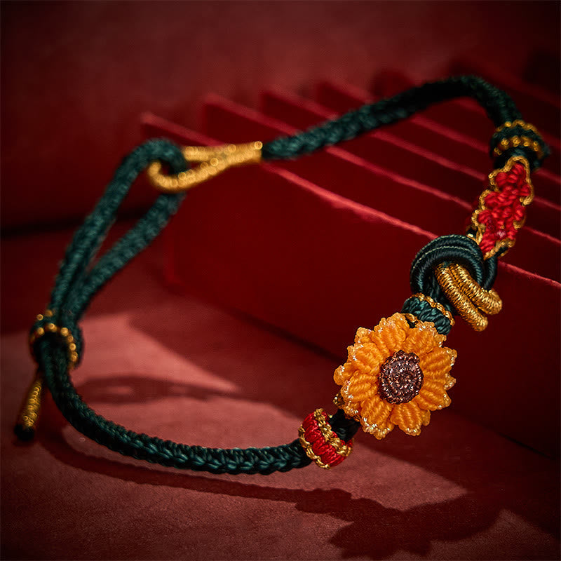 Nimara Ritual Hand-Woven Red String Peach Blossom Sunflower Luck Bracelet