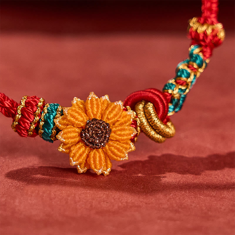 Nimara Ritual Hand-Woven Red String Peach Blossom Sunflower Luck Bracelet