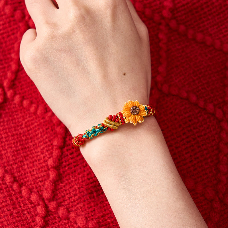 Nimara Ritual Hand-Woven Red String Peach Blossom Sunflower Luck Bracelet