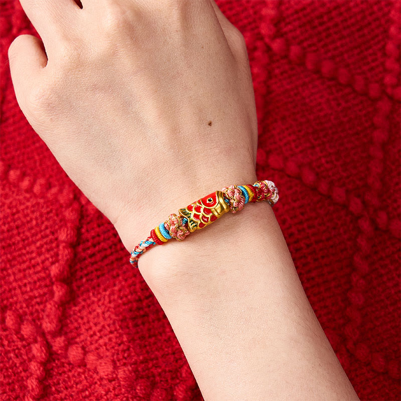 Nimara Ritual Hand-Woven Peach Blossom Koi Fish Success Rope Bracelet