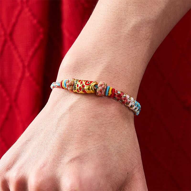 Nimara Ritual Hand-Woven Peach Blossom Koi Fish Success Rope Bracelet