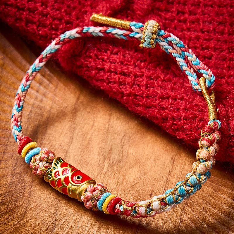 Nimara Ritual Hand-Woven Peach Blossom Koi Fish Success Rope Bracelet