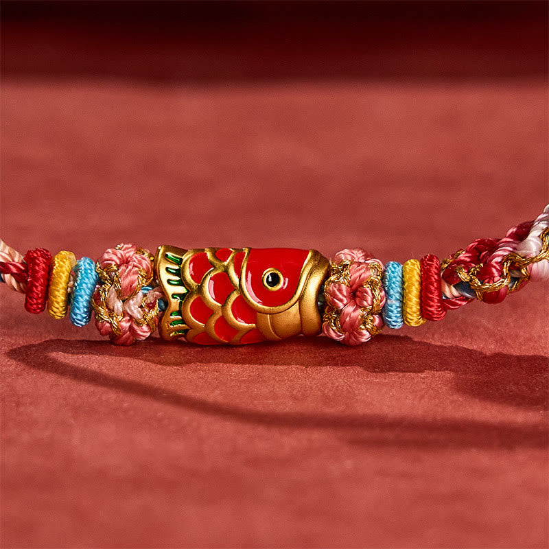 Nimara Ritual Hand-Woven Peach Blossom Koi Fish Success Rope Bracelet