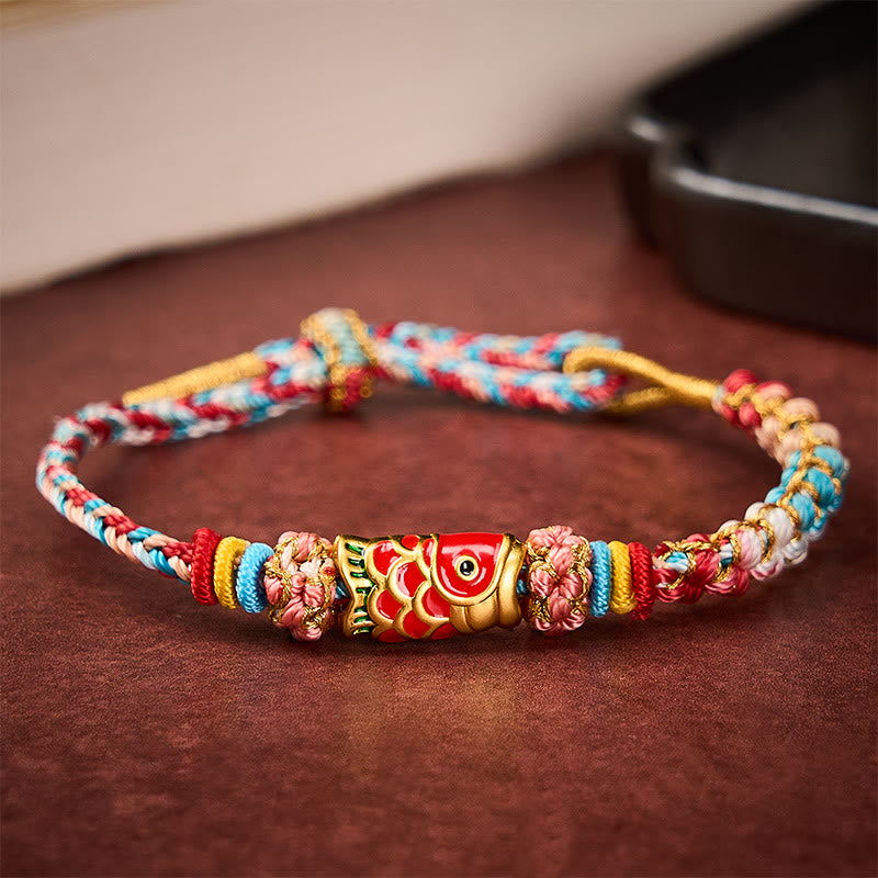 Nimara Ritual Hand-Woven Peach Blossom Koi Fish Success Rope Bracelet