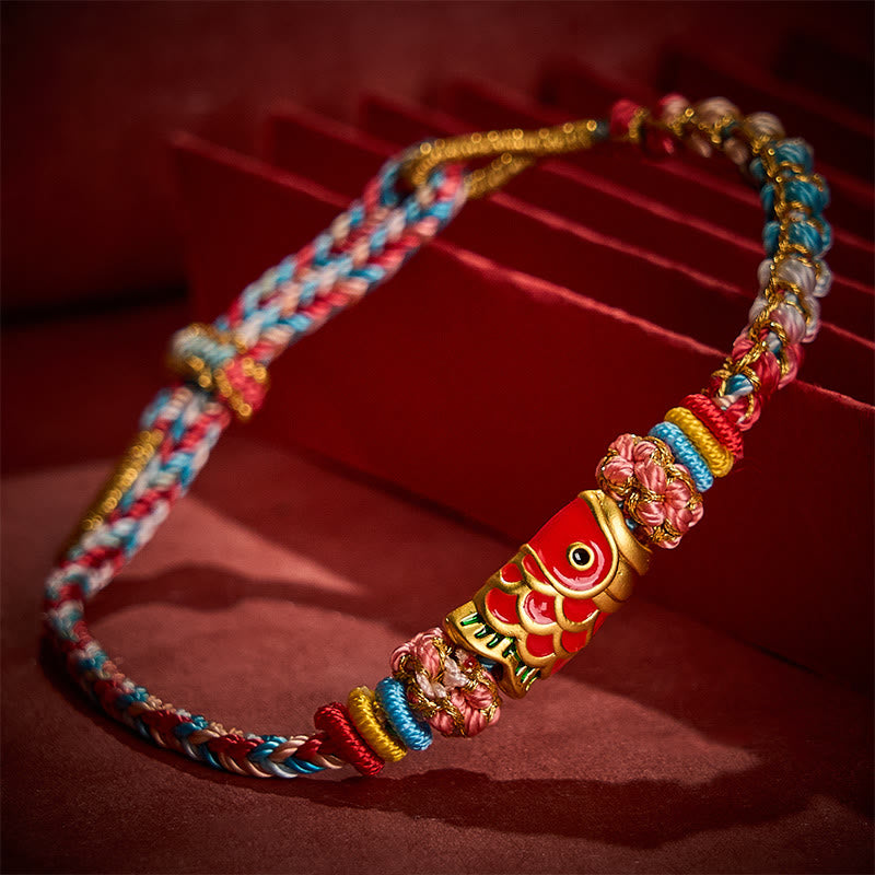 Nimara Ritual Hand-Woven Peach Blossom Koi Fish Success Rope Bracelet