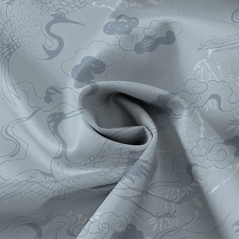 Nimara Ritual Cloud Crane Pattern Buttons Breathable Men's Short Sleeve Shirt