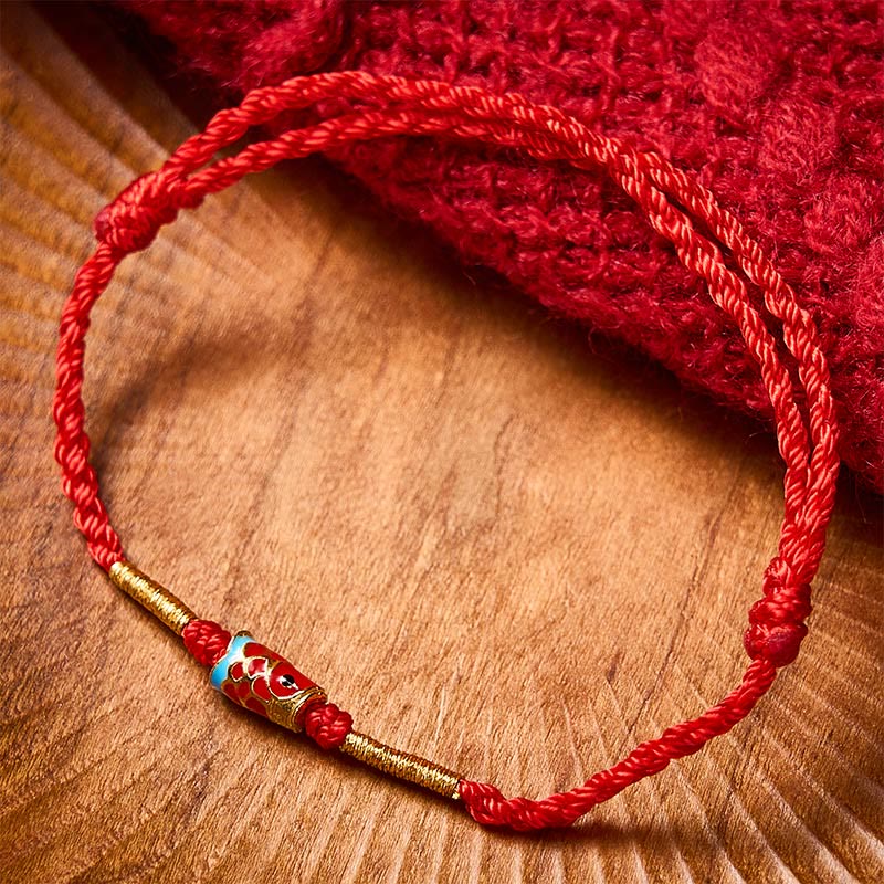 Nimara Ritual Hand-Woven Red String Luck Koi Fish Adjustable Copper Charm Bracelet