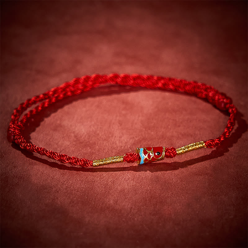 Nimara Ritual Hand-Woven Red String Luck Koi Fish Adjustable Copper Charm Bracelet