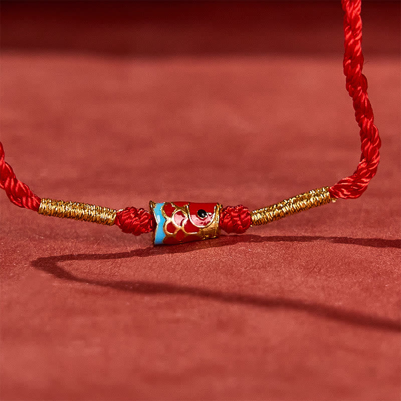 Nimara Ritual Hand-Woven Red String Luck Koi Fish Adjustable Copper Charm Bracelet