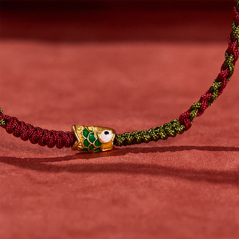 Nimara Ritual Braided Colorful Red Green String Koi Fish Luck Bracelet Anklet
