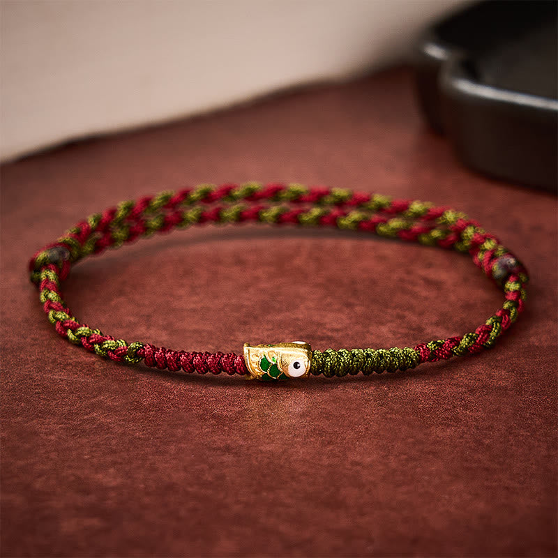 Nimara Ritual Braided Colorful Red Green String Koi Fish Luck Bracelet Anklet