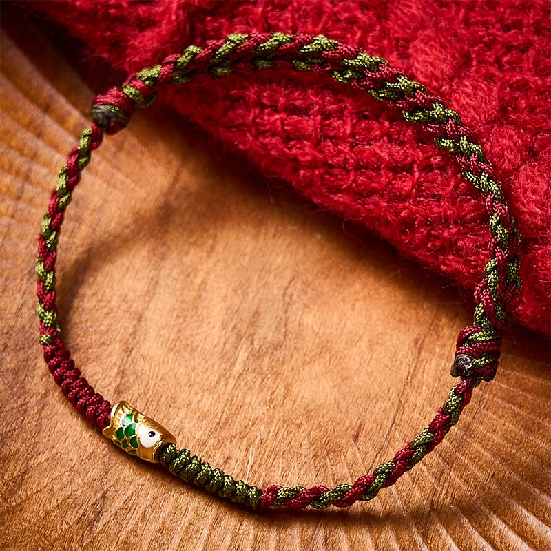 Nimara Ritual Braided Colorful Red Green String Koi Fish Luck Bracelet Anklet