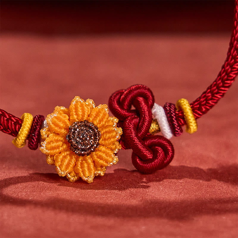 Nimara Ritual Hand-Woven Red String Sunflower Luck Bracelet