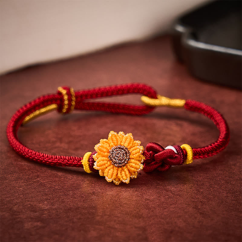 Nimara Ritual Hand-Woven Red String Sunflower Luck Bracelet