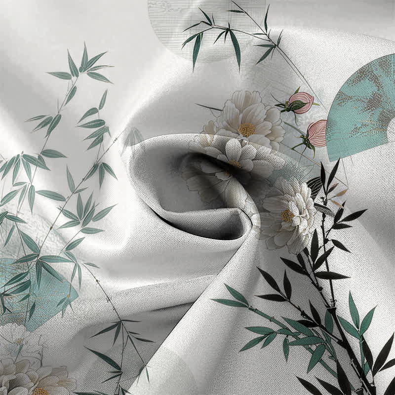 Nimara Ritual Mint Fan Bamboo Blossom Pattern Buttons Breathable Men's Short Sleeve Shirt