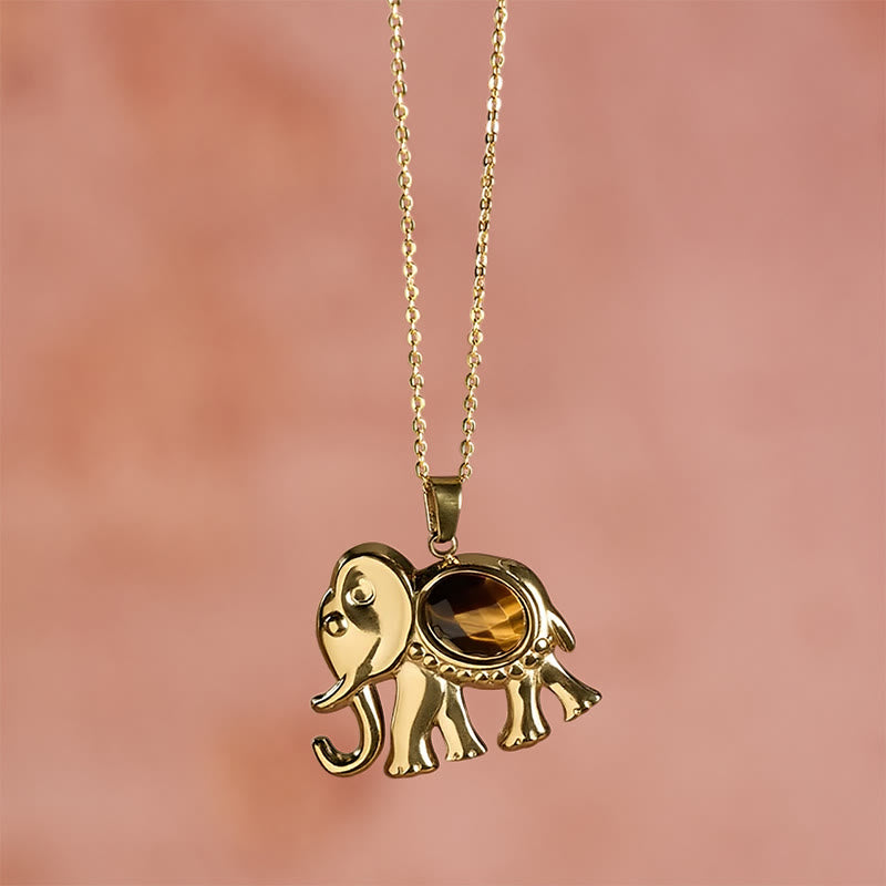 Nimara Ritual Gold Plated Tiger Eye Elephant Protection Necklace