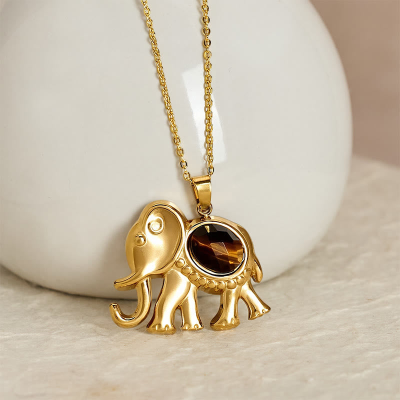 Nimara Ritual Gold Plated Tiger Eye Elephant Protection Necklace