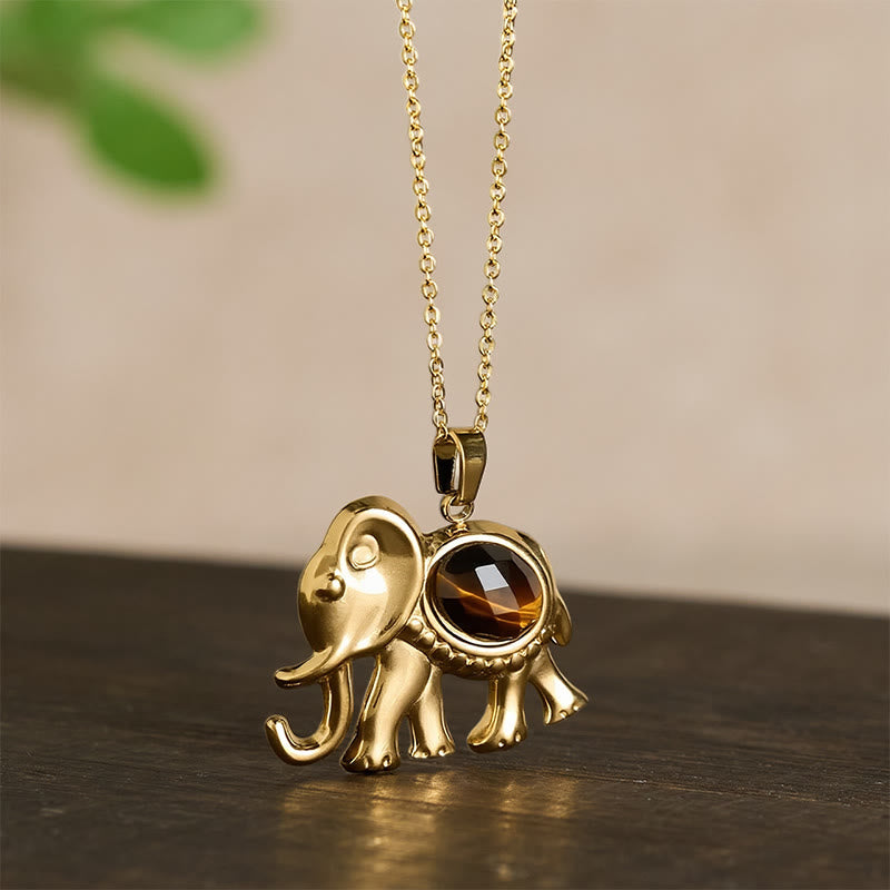 Nimara Ritual Gold Plated Tiger Eye Elephant Protection Necklace