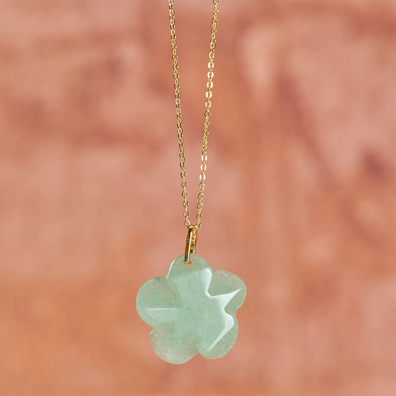 Positivity and Luck Natural Green Aventurine Five Petal Flower Necklace