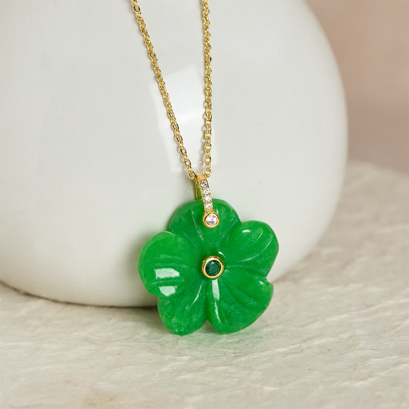 Positivity and Luck Natural Green Aventurine Five Petal Flower Necklace
