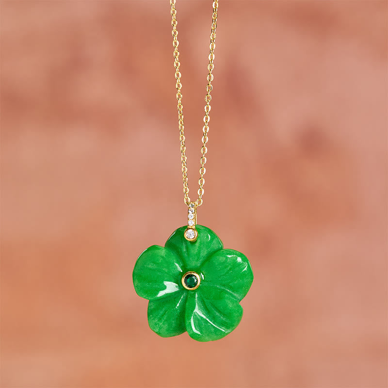 Positivity and Luck Natural Green Aventurine Five Petal Flower Necklace