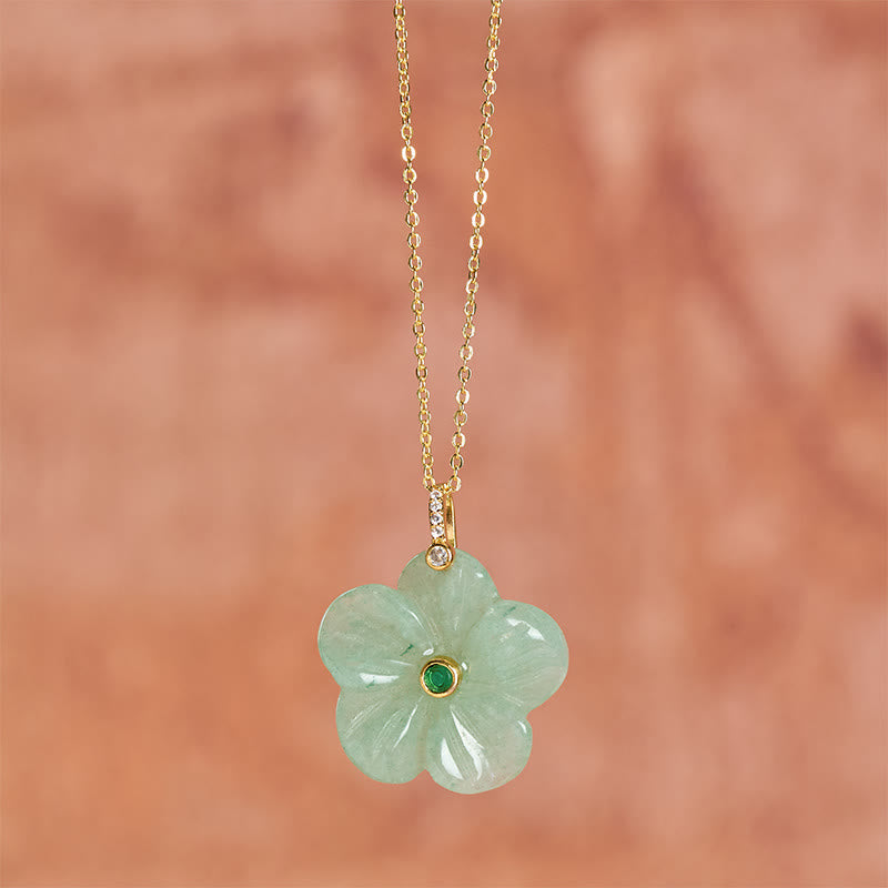 Positivity and Luck Natural Green Aventurine Five Petal Flower Necklace