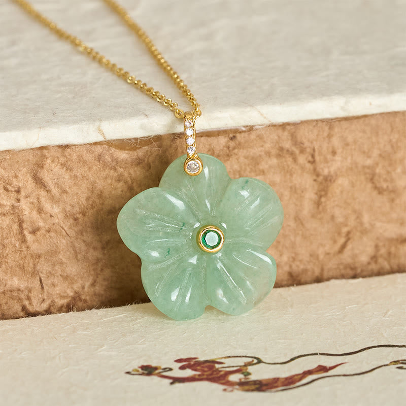 Positivity and Luck Natural Green Aventurine Five Petal Flower Necklace