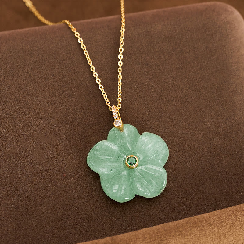 Positivity and Luck Natural Green Aventurine Five Petal Flower Necklace