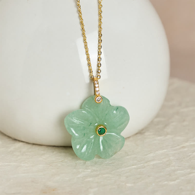 Positivity and Luck Natural Green Aventurine Five Petal Flower Necklace