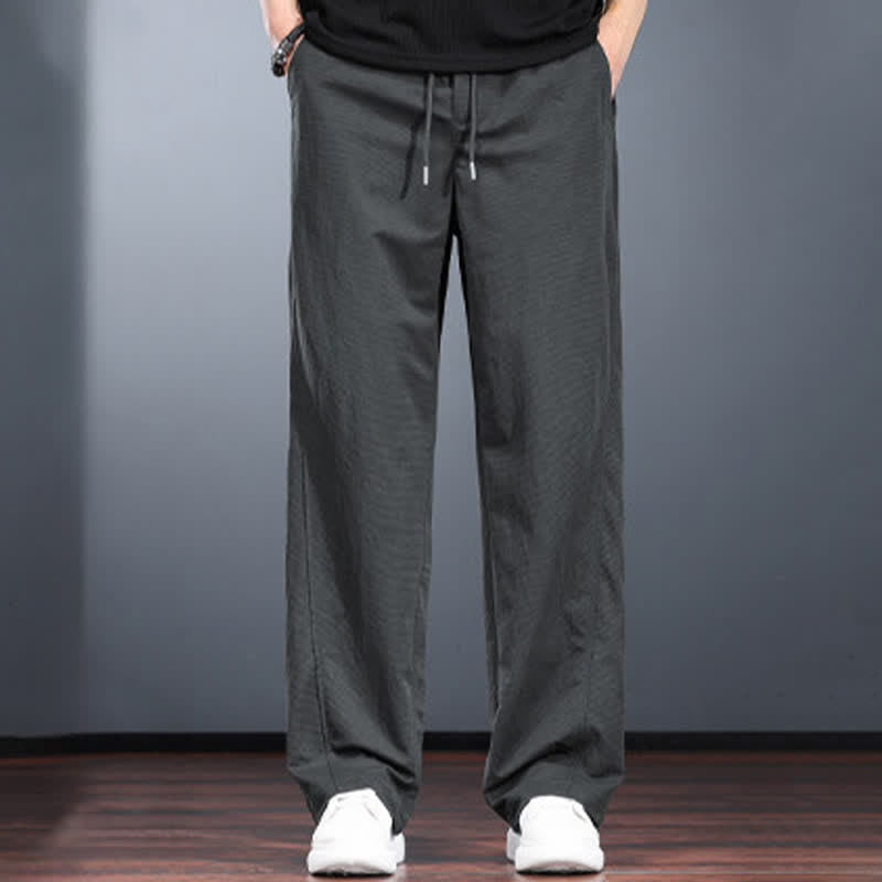 Nimara Ritual Spring Summer Casual Minimalist Drawstring Elastic Waist Solid Long Pants Men's Straight Leg Pants With Pockets