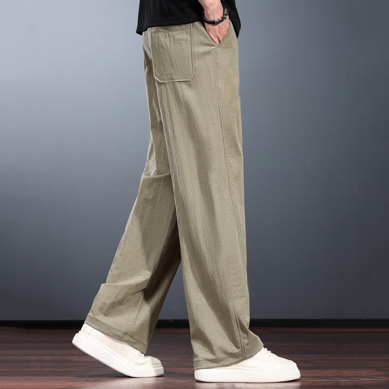 Nimara Ritual Spring Summer Casual Minimalist Drawstring Elastic Waist Solid Long Pants Men's Straight Leg Pants With Pockets