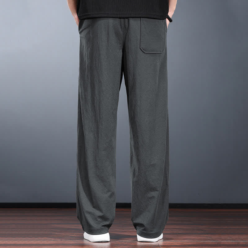 Nimara Ritual Spring Summer Casual Minimalist Drawstring Elastic Waist Solid Long Pants Men's Straight Leg Pants With Pockets
