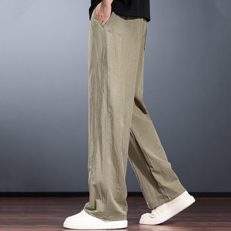 Nimara Ritual Spring Summer Casual Minimalist Drawstring Elastic Waist Solid Long Pants Men's Straight Leg Pants With Pockets