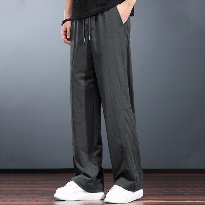 Nimara Ritual Spring Summer Casual Minimalist Drawstring Elastic Waist Solid Long Pants Men's Straight Leg Pants With Pockets
