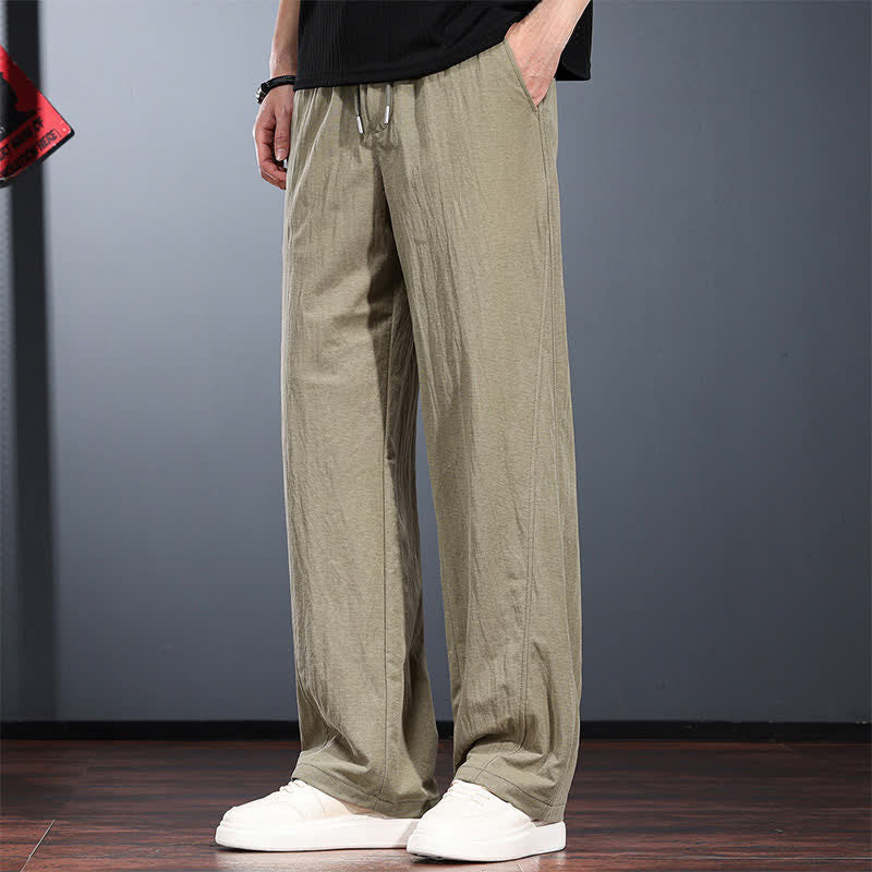 Nimara Ritual Spring Summer Casual Minimalist Drawstring Elastic Waist Solid Long Pants Men's Straight Leg Pants With Pockets