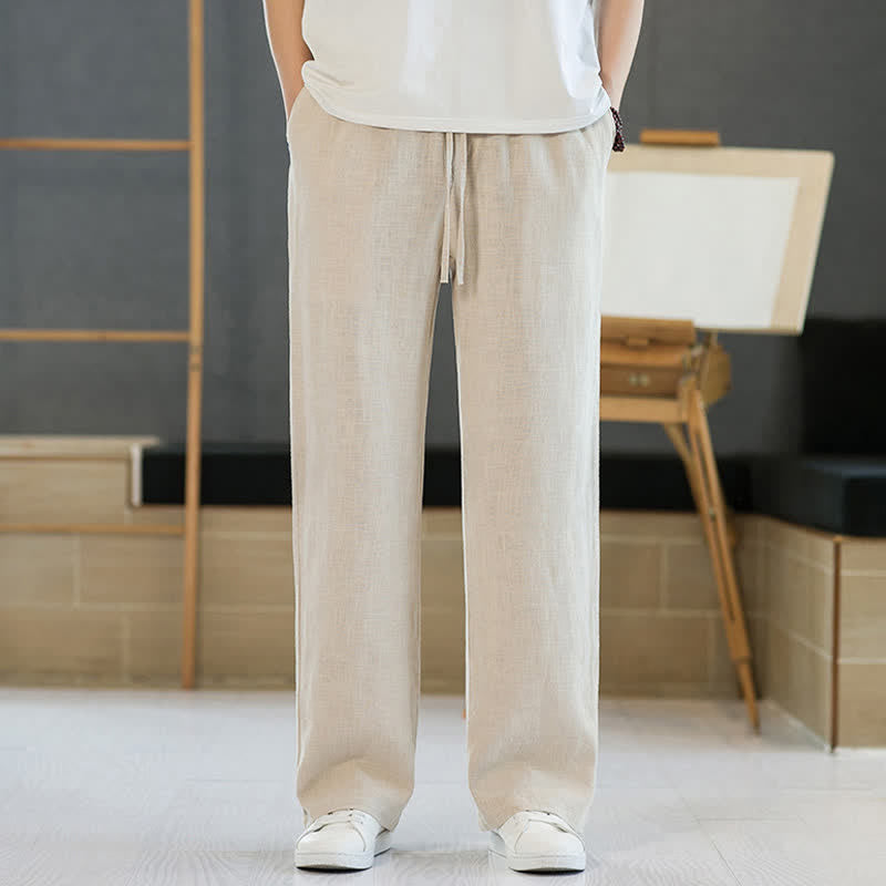 Nimara Ritual Spring Summer Casual Minimalist Drawstring Solid Long Pants Men's Straight Leg Pants With Pockets