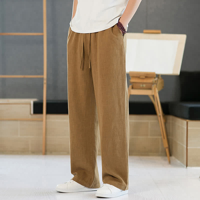 Nimara Ritual Spring Summer Casual Minimalist Drawstring Solid Long Pants Men's Straight Leg Pants With Pockets