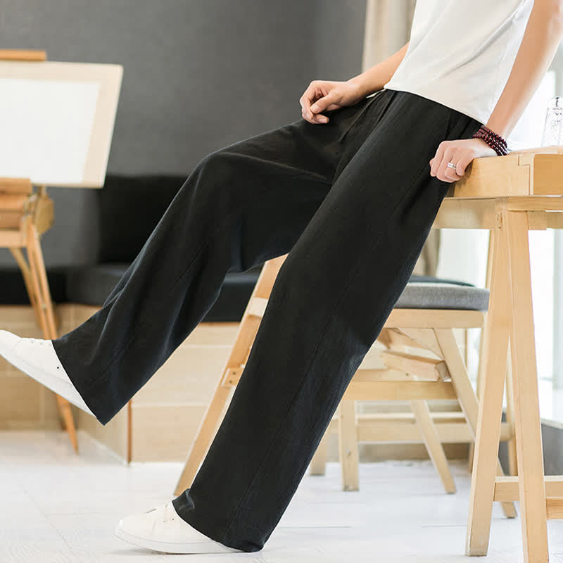 Nimara Ritual Spring Summer Casual Minimalist Drawstring Solid Long Pants Men's Straight Leg Pants With Pockets