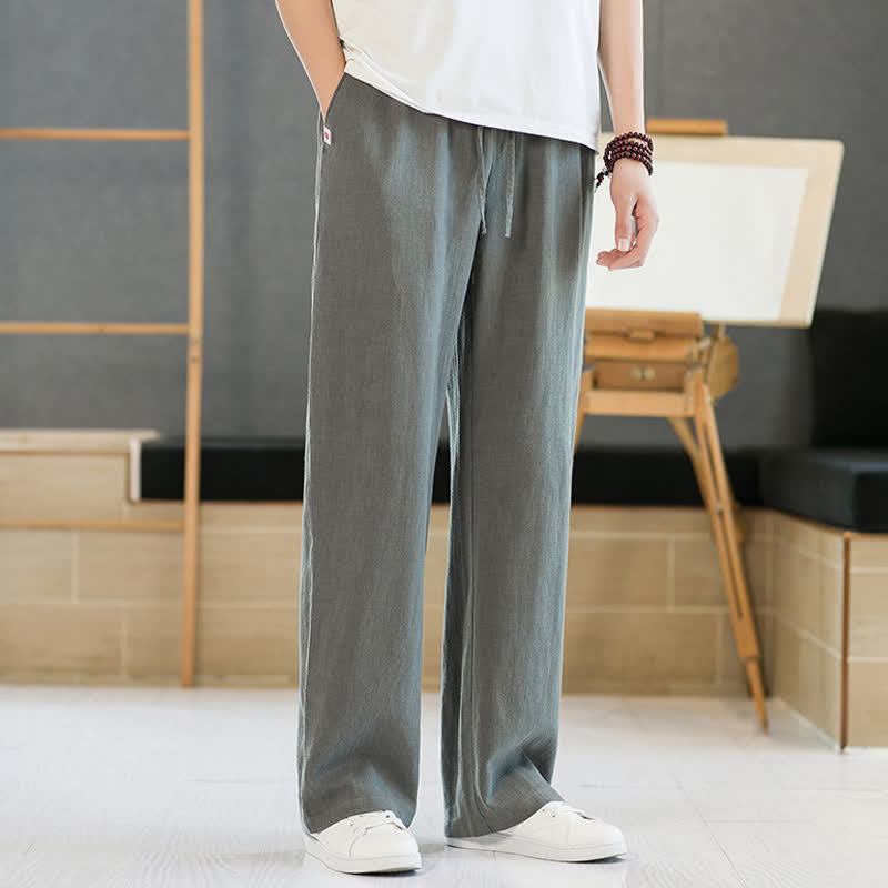 Nimara Ritual Spring Summer Casual Minimalist Drawstring Solid Long Pants Men's Straight Leg Pants With Pockets