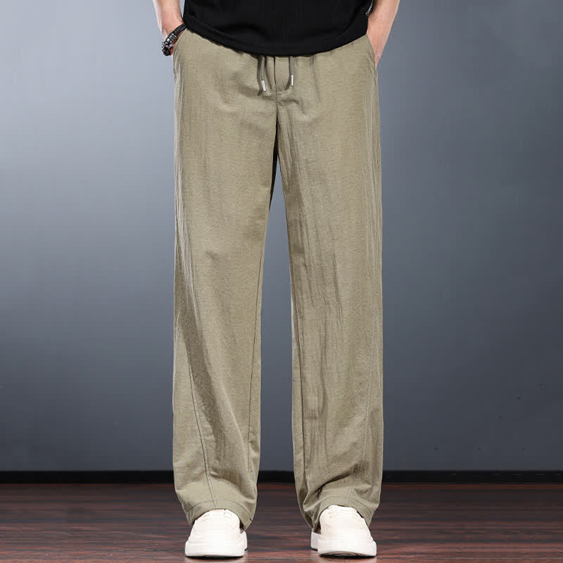 Nimara Ritual Spring Summer Casual Minimalist Drawstring Elastic Waist Solid Long Pants Men's Straight Leg Pants With Pockets